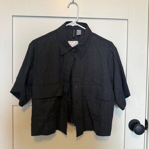 NWT H&M Cropped Black Linen Shirt